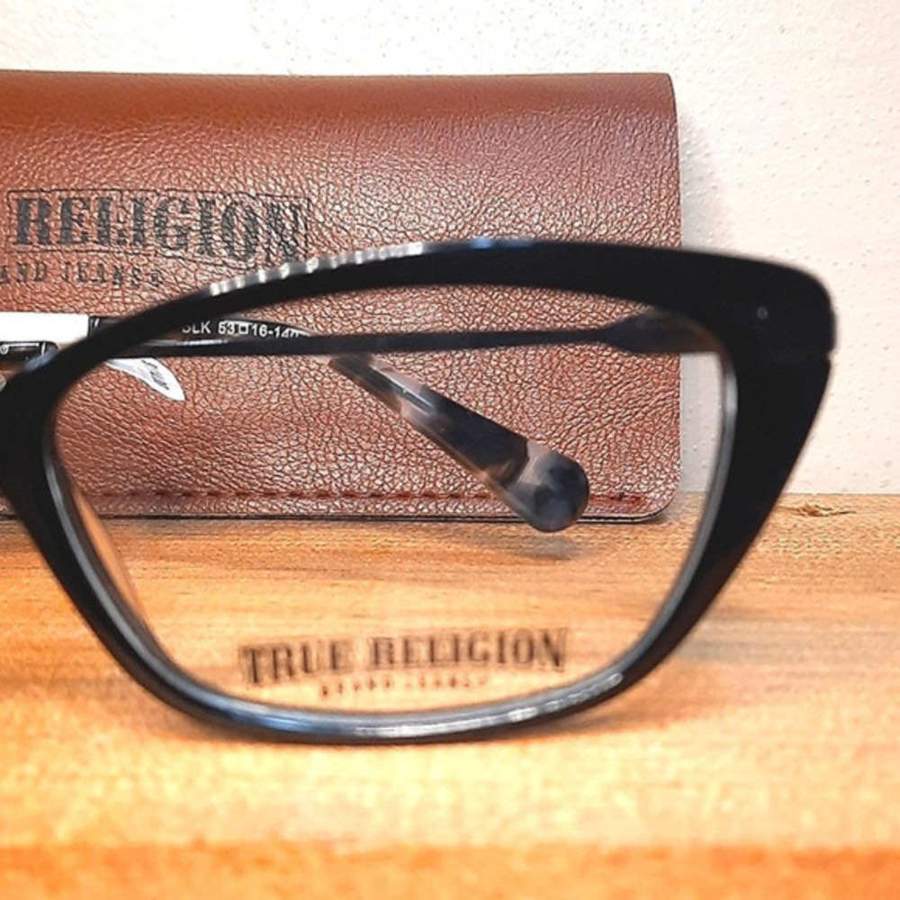 NEW Rx'able CAT EYE Eyeglass Frame & case, Black glasses TRUE RELIGION 53-16-140